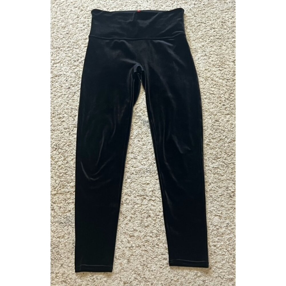 Spanx Women's Black Velour Velvet Skinny Leggings Size Large L EUC